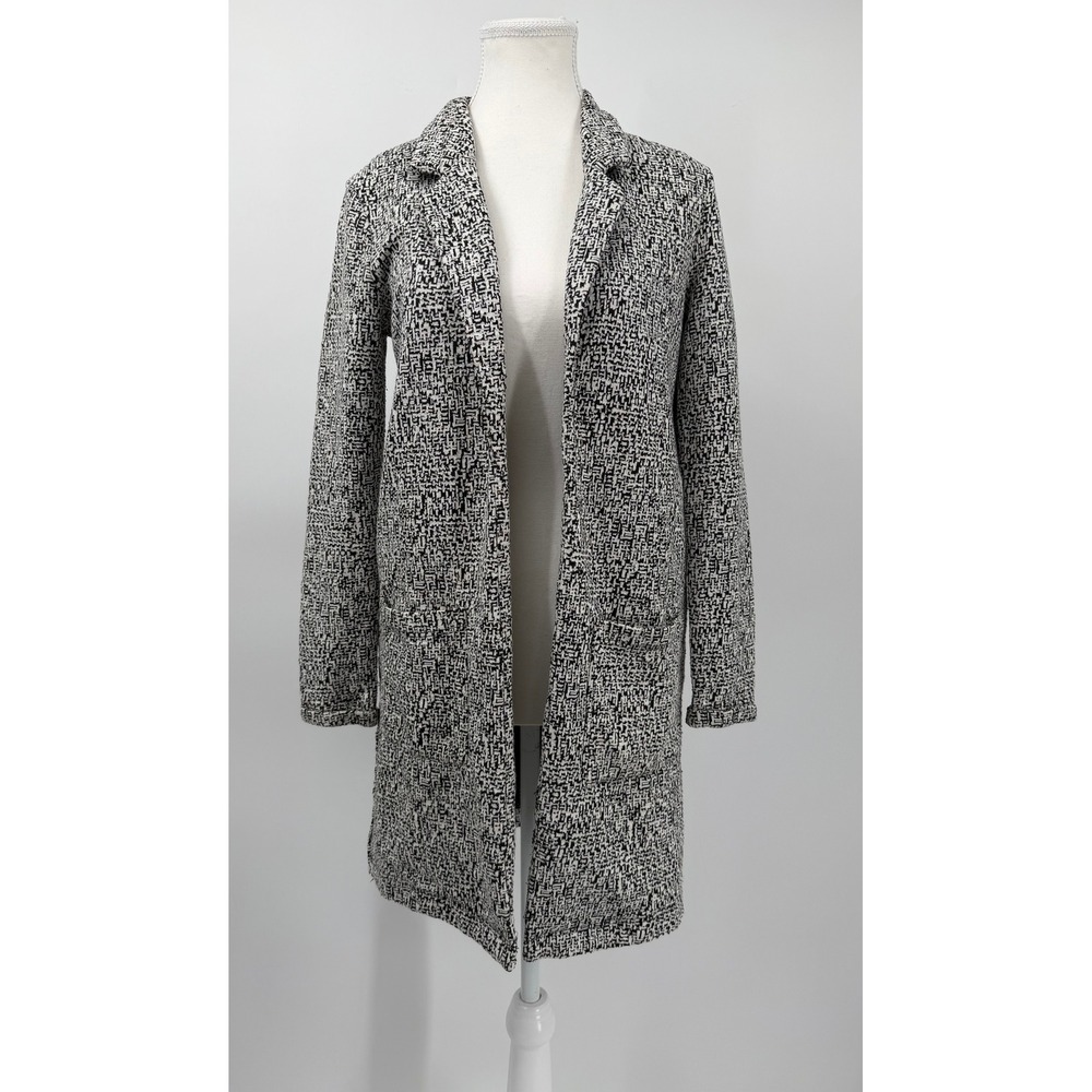 Miss Selfridge Womens US 2 Black White Textured Knit Open Front Cardigan Jacket